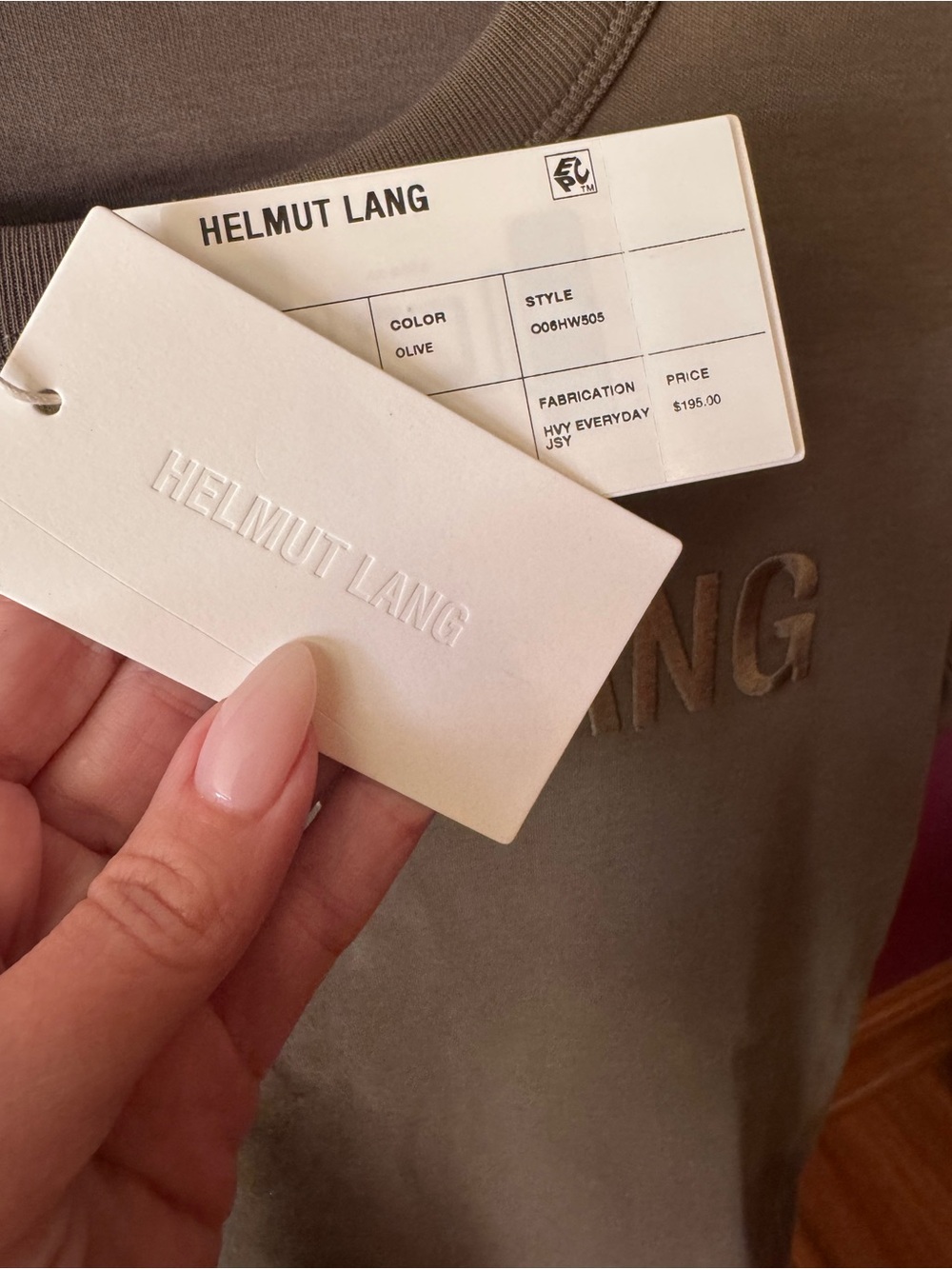 Helmut Lang Olive Green Embossed Logo Tee - Picture 2 of 4